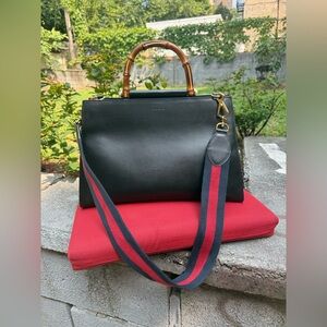 Gucci Black Leather Bag with Bamboo Handle